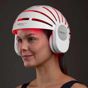 model in hair growth helmet